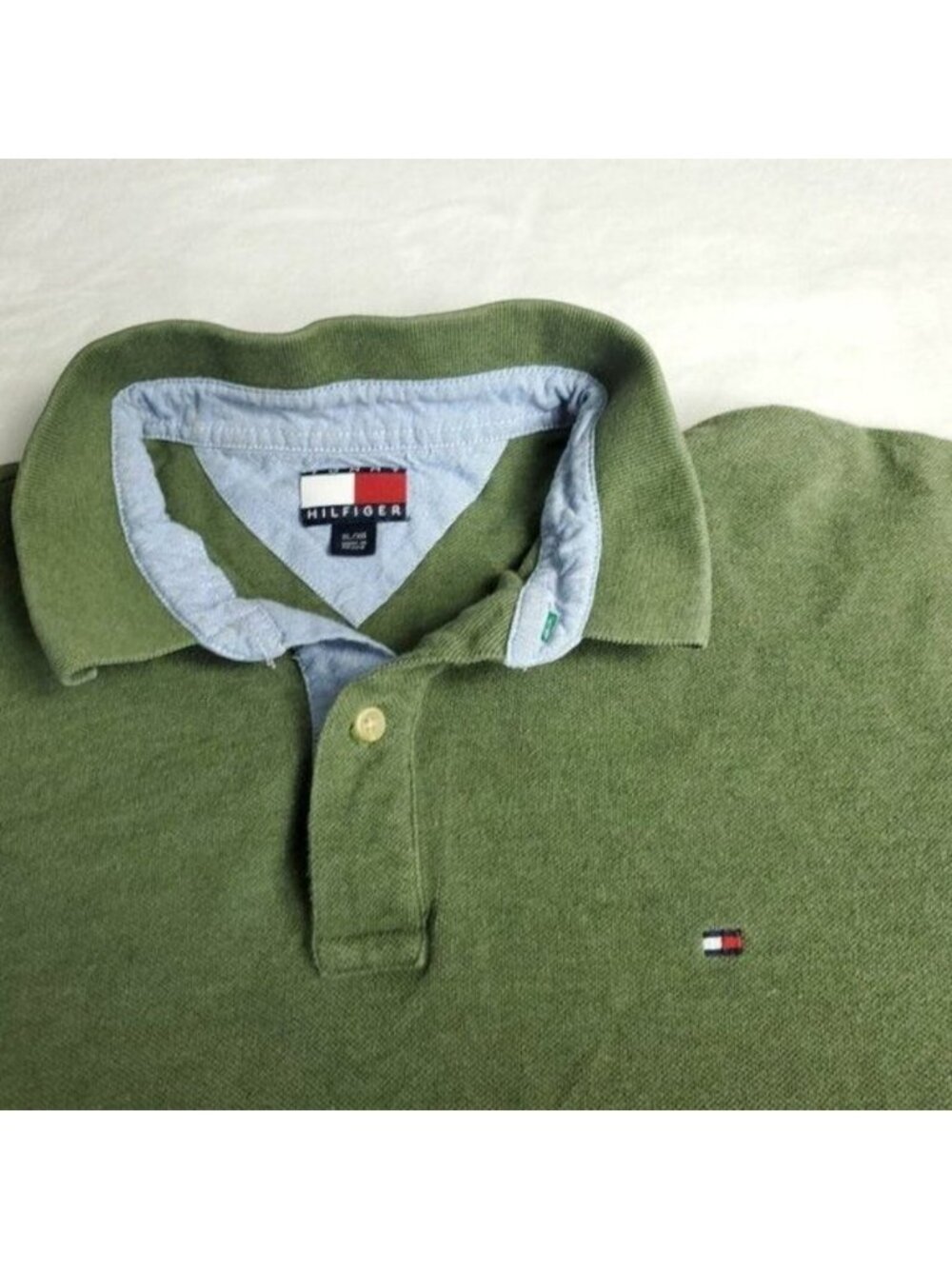 VINTAGE Tommy Hilfiger Polo Shirt Mens XL Green Cotton Short Sleeve 90s y2K - Picture 3 of 7